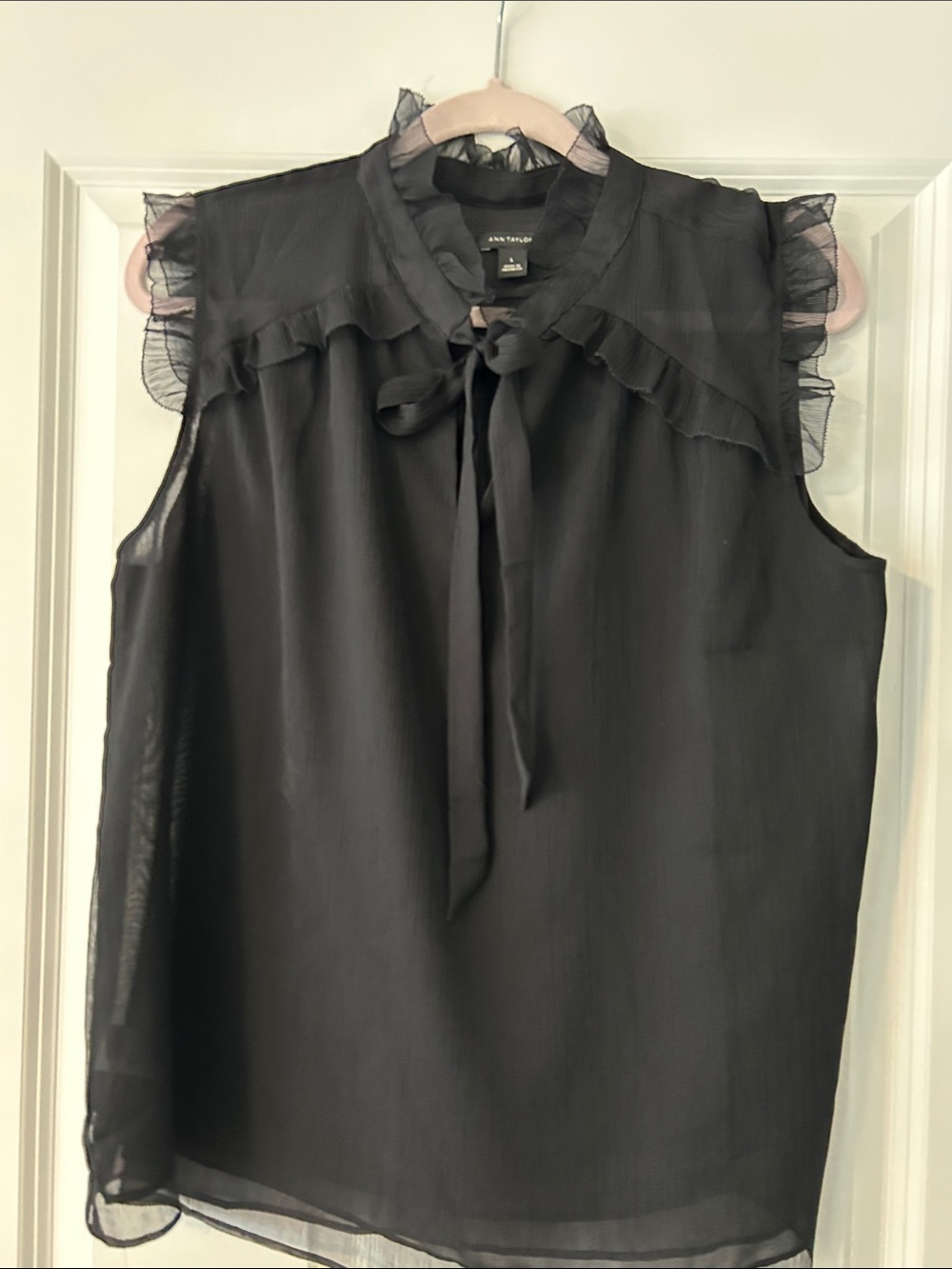 Ann Taylor Black Ruffle Tie-Neck Camisole